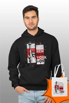 

Angemiel Wear New York Peace Statue Black Male Hooded Sweatshirt Bags Kombin