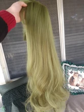 Peluca de cabello sintético para mujer, pelo negro y verde de 24 pulgadas con volante grande y flequillo, estilo africano y americano, fibra resistente al calor