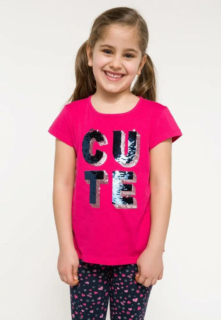 

DeFacto Cute Fashion Girls O-neck T-shirt Kids Casual Short Sleeves Letter Pattern Tops Girl Lovely Tops Summer New- I9850A618SM