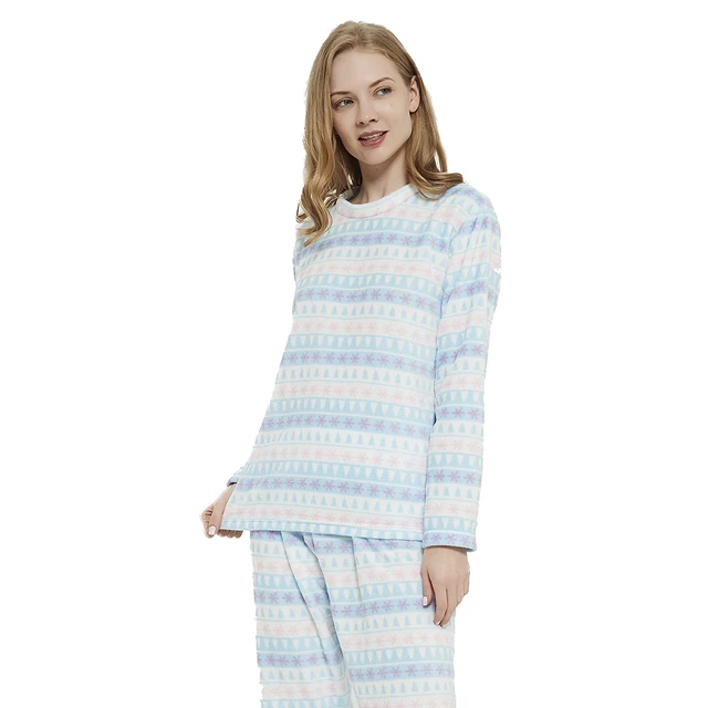 PimpamTex - Women's Autumn Winter Coral Long Sleeved Pyjama Set, Warm Winter Coral Printed Pyjama Set, Perfect Christmas Gift Paola