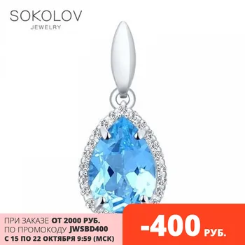 

Pendant SOKOLOV silver with Topaz and cubic zirkonia fashion jewelry 925 women's male, pendants for neck women