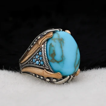 

Silva 925 Sterling Silver Ring for Men Turquaz Stone S925 silver fashion Jewelry Gift Mens Rings All sizes