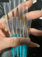6 unids/set uñas cabello nailon cepillo azul de diamantes de imitación con Kolinsky acrílico cepillo pluma pincel de uñas de Gel, constructor de puntillo herramientas de dibujo