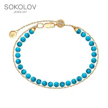 

SOKOLOV bracelet silver turquoise (synt.) And cubic zirconia fashion jewelry 925 women's male