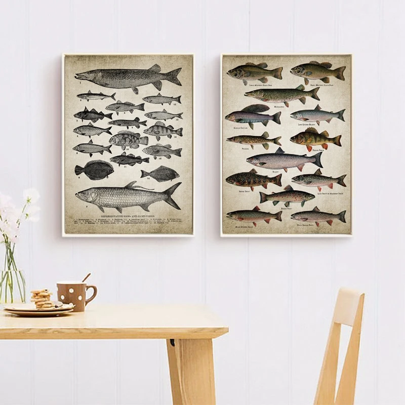 Рыбалка стены Искусство Холст Плакаты принты пород рыб живопись пресноводная рыба настенные картины для украшения дома комнаты