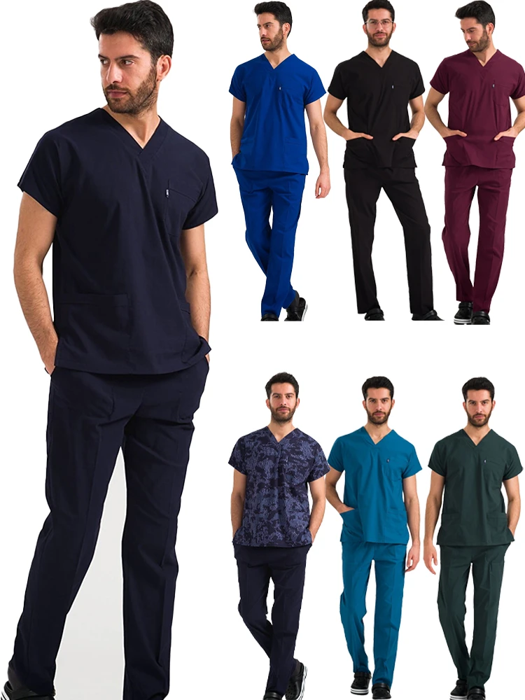 New Unisex Scrub Set Uniform Nurse Workwear Top And Pant High Quality