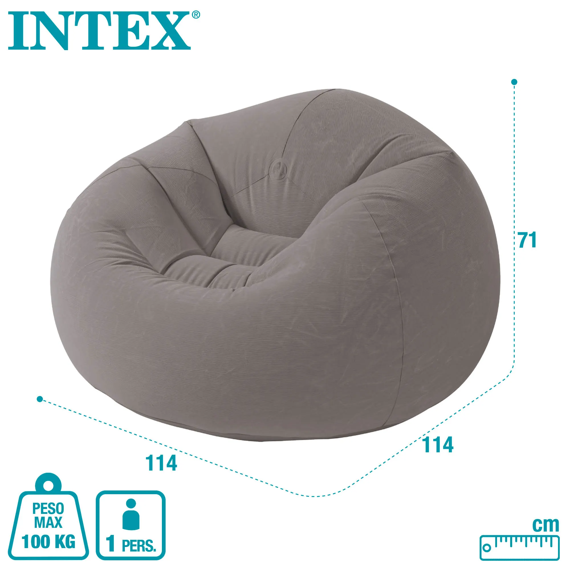 Sillón hinchable Intex beanless 107x104x69 cm - gris, Sillón INTEX, Sillon inflable, Mueble inflable, Puff hinchable, Puff inflable, Sillones