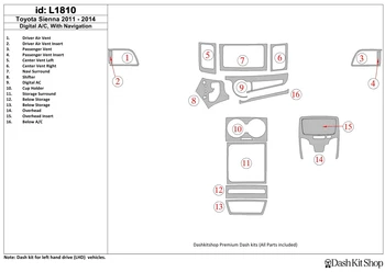 

Interior lining for Toyota Sienna 2011-UP. Set L1810.