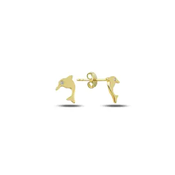 

Angemiel 925 Silver Zircon Stone Dolphin Fish Earrings-Gold Plated