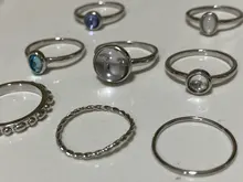 Anillos metálicos de dedo con piedras coloridas para mujer y niña, HZ, 2019, Vintage, color plata, para verano