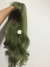 Peluca de cabello sintético para mujer, pelo negro y verde de 24 pulgadas con volante grande y flequillo, estilo africano y americano, fibra resistente al calor