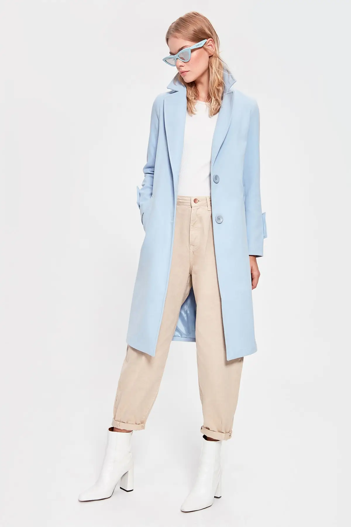 

Trendyol Blue Front Button Long Stamp Coat TWOAW20KB0103