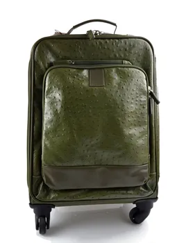 

Leather trolley green travel bag weekender overnight leather bag with 4 wheels leather cabin luggage airplane bag