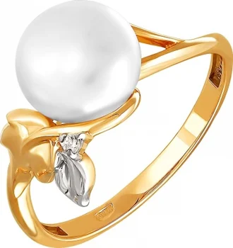 

Примаэксклюзив leaf ring with pearls and cubic zirconia in red gold