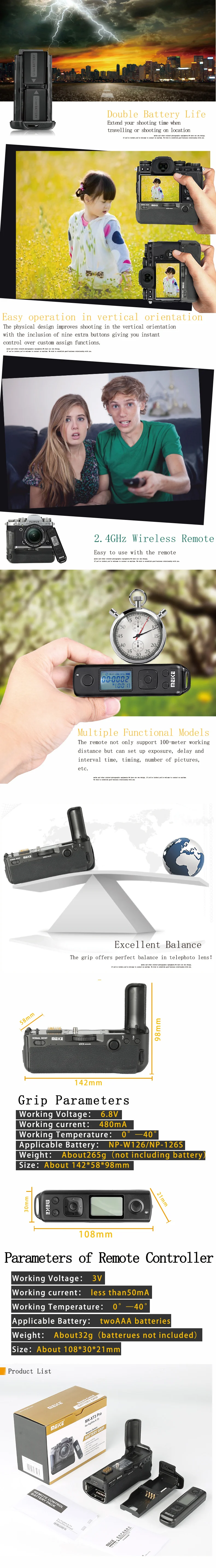 Meike MK-XT3 Pro пульт дистанционного управления Управление Батарейная ручка ручной для ЖК-дисплея с подсветкой Fujifilm Fuji X-T3 XT3 как VG-XT3 с NP-W126 Батарея и двойной Зарядное устройство