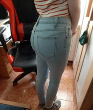 Pencil Jeans Trousers Denim Pants Skinny Syiwidii Vintage Streetwear Blue Stretchy High-Waisted