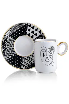 

Porcelain Gold Detailed Woman Face and Rose Coffee Cup Set Turkish Coffee and Espresso 1-2
