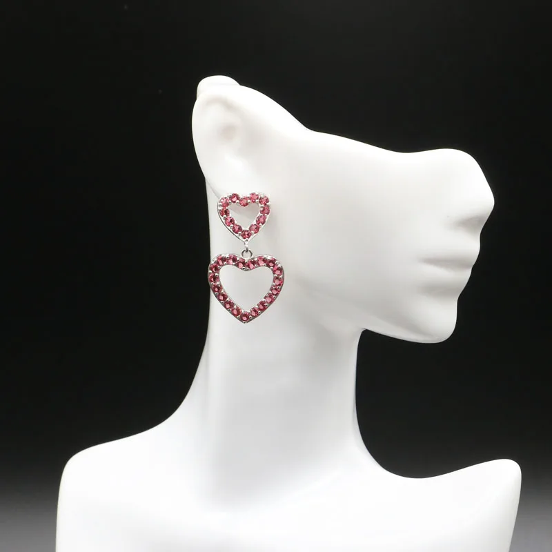 

34x20mm 2019 Hot Sell 5.45g Created Pink Raspberry Rhodolite Garnet Heart Shape Gift Sister 925 Solid Sterling Silver Earrings