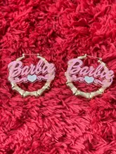Fashionbomba-pendientes de aro de bambú con nombre personalizado para mujer y niña, joyería láser de acrílico, Piercing con nombre personalizado, C4