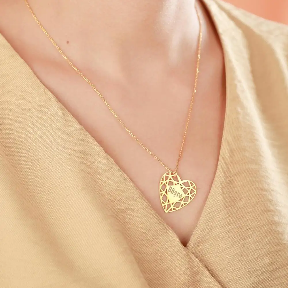 

Vaoov 925 Sterling Silver Personalized Laser Cut Name Heart Necklace - Made in Turkey