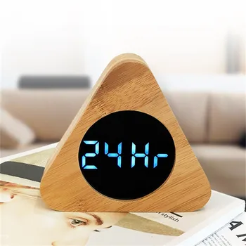 

Electronic Alarm Clock Table Watch Wood LED Multifunctional Bamboo Mirror Sound Control Smart Clocks Home Decor Office