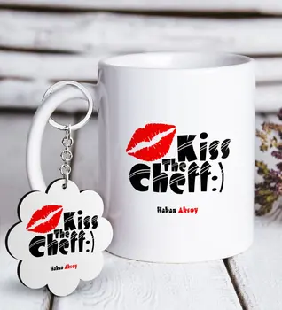 

Personalized Kiss The Cheff White Mug and Keychain Gift Set Reliable Quality Cost Effective Gift Drink Solid