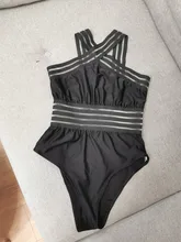 Bikini de una pieza con rayas negras para mujer, bañador Sexy, Monokini de realce, triangular, para playa