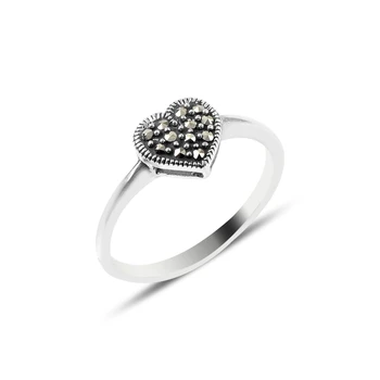 

Silver 925 Sterling Marcasite Stone Heart Ring