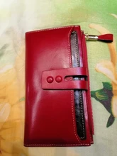 Billeteras de piel auténtica para Mujer, carteras con bolsillo para teléfono, monedero broche, Cartera de mano