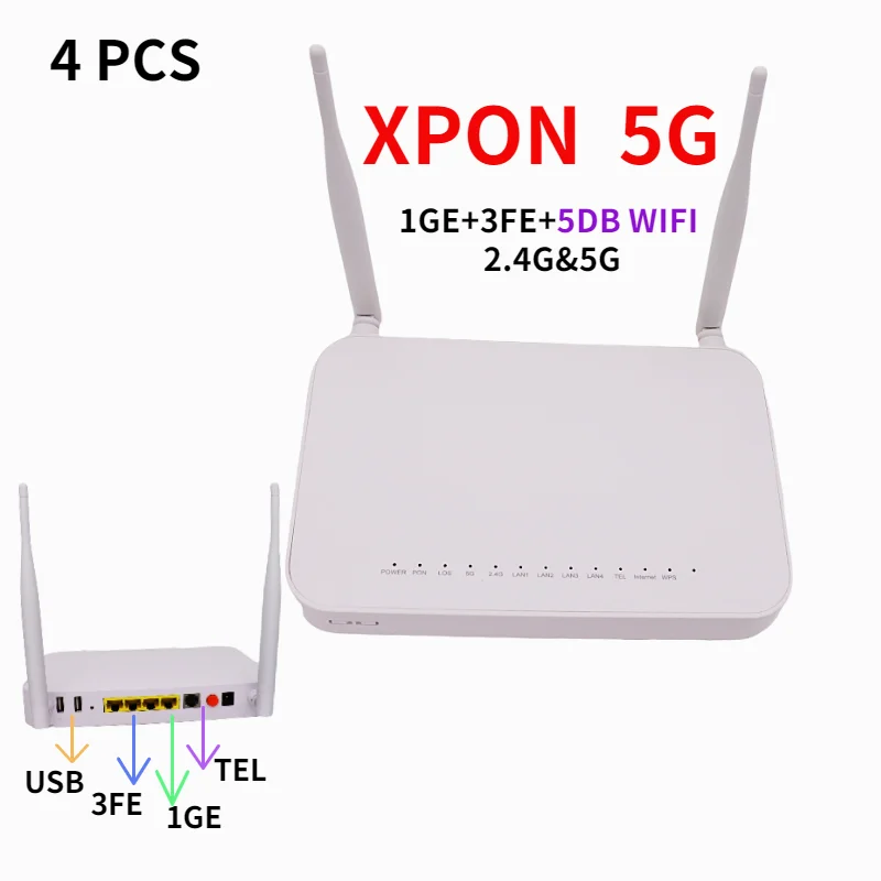4 шт. флэшки ONU 1GE + 3FE 5DB WIFI 2 4G и фото двухдиапазонное Оптическое волокно FTTH ONT XPON olt