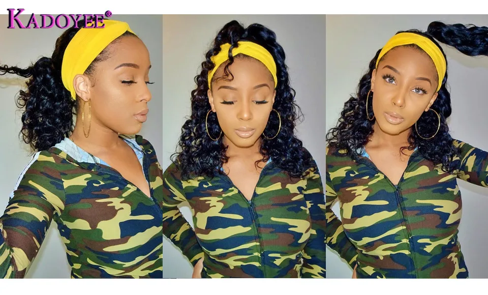 Curly Hair Headband Wig Human Hair Super Easy Half Wig Brazilian Remy Hair Headband Wigs Full Machine Made Wigs 180% For Women-09