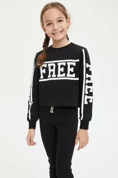 

DeFacto Girl Basic Color Sweatshirt Girls Cool Letter Prints Hoodie Tops Girls Black Pink Sweatshirts-N2132A620SP