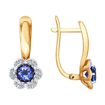 

Sokolov gold drop earrings with stones with diamonds and tanzanites, fashion jewelry, 585, women's male, long earrings