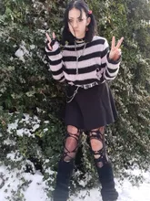 Suéter de talla grande Punk gótico para hombre y mujer, vestidos largos Unisex, Jersey calado, holgado, Delgado, Rock, rayas, 2020