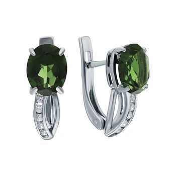 

Silver earrings with cubic zirconia and tourmaline imitation sunlight sample 925