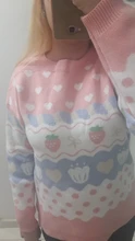 Suéter de punto Kawaii japonés para mujer, jersey de manga larga con estampado de fresa, Top de punto Rosa Vintage para Otoño e Invierno