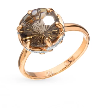 

Gold ring with раухтопазами and cubic zirconia sunlight