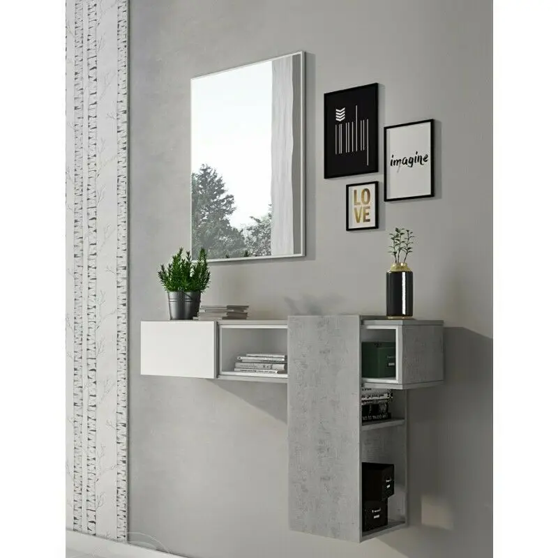 Móvil da ingresso bianco grigio cemento sospeso scorrevole moderno con specchio casa ufficio arredare funzionale|Sets para la sala - AliExpress