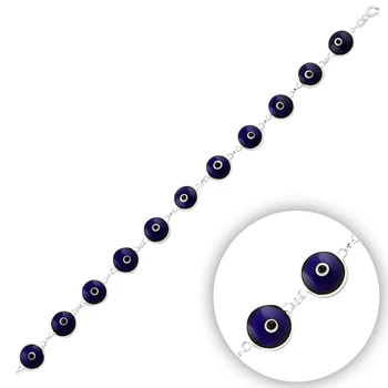 

KUTAYDAN 925 Sterling Silver 9.5mm Hand Job Glass Eye Bead Bracelet
