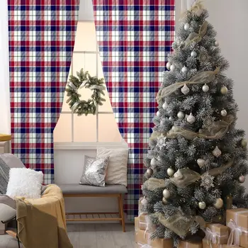 

Tartan Plaid Pattern Scottish Style Fabric Design Traditional Artwork Blue White Red Curtain