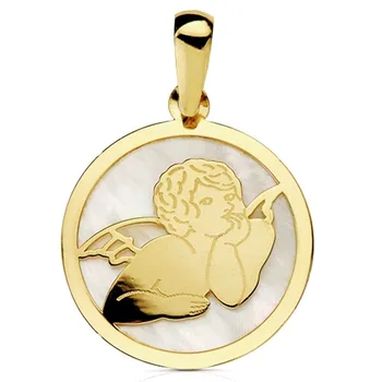 

18k gold pendant Angel glitter nacre 17mm. [AB2898]