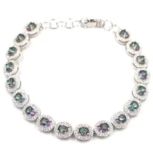 10x8 мм ослепительный огненный Радужный Мистический топаз Белый CZ подарок для девочек Серебряный браслет 8-9,0 дюймов