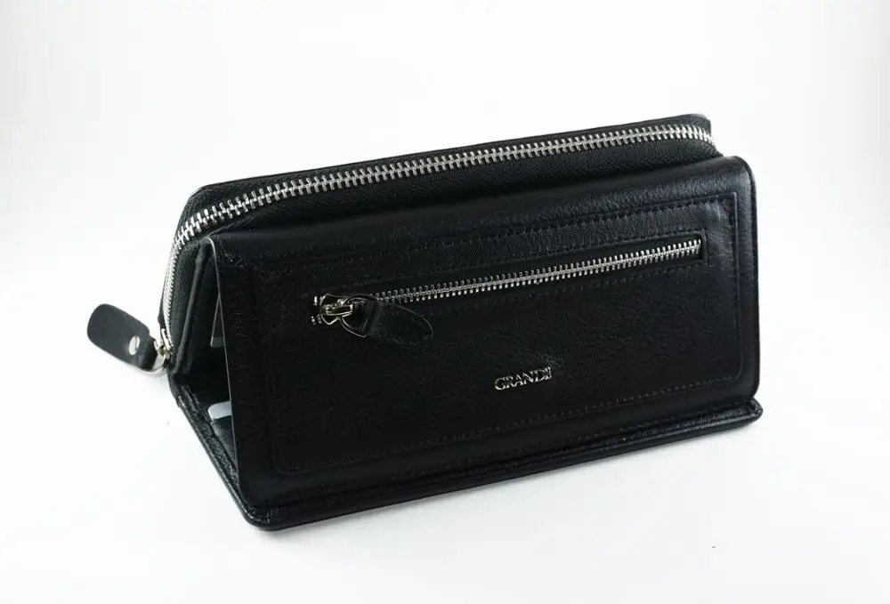 Grande женский клатч из натуральной кожи женский длинный кошелек держатель для карт Портмоне деловой кошелек черный Сделано в Турции