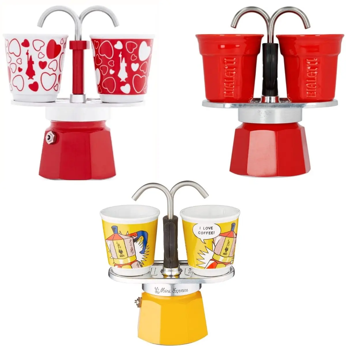 Bialetti Mini Express Set Magrite - Caffettiera Moka Per 2 Tazze - Con 2 Bicchierini In Porcellana