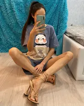 Aneikeh de verano zapatos de mujer Sandalias, de la Pu de moda Cruz-atado tacones de encaje fiesta bombas tamaño 35- 42 albaricoque blanco negro