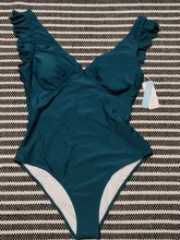 One-Piece Swimsuit Bathing-Suits Ruched Monokini CUPSHE Teal Ruffle Girl Green Beach