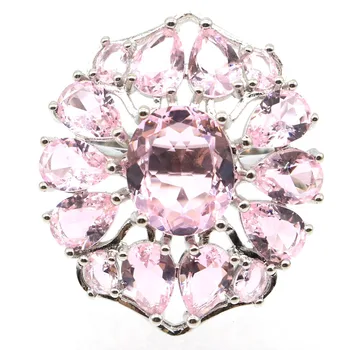 

31x26mm SheCrown Beautiful Created Pink Kunzite Gift For Sister Silver Rings