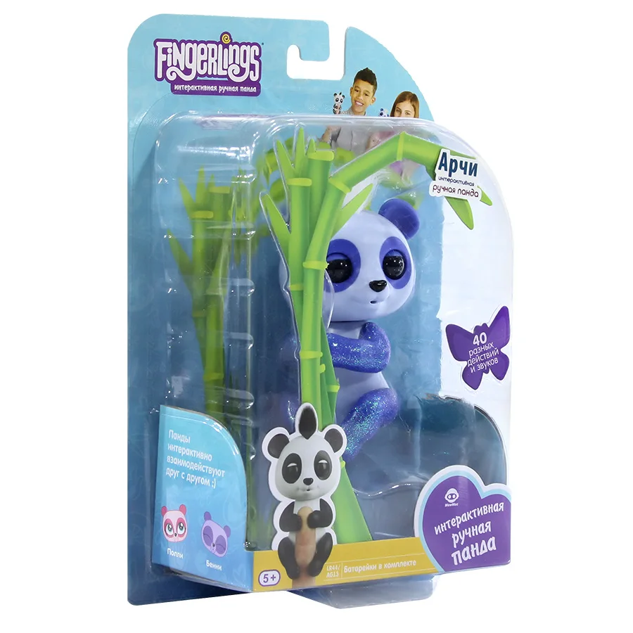 Игрушка FINGERLINGS животные электронная интерактивная панда Арчи двигается музыкальная 12 см 3563