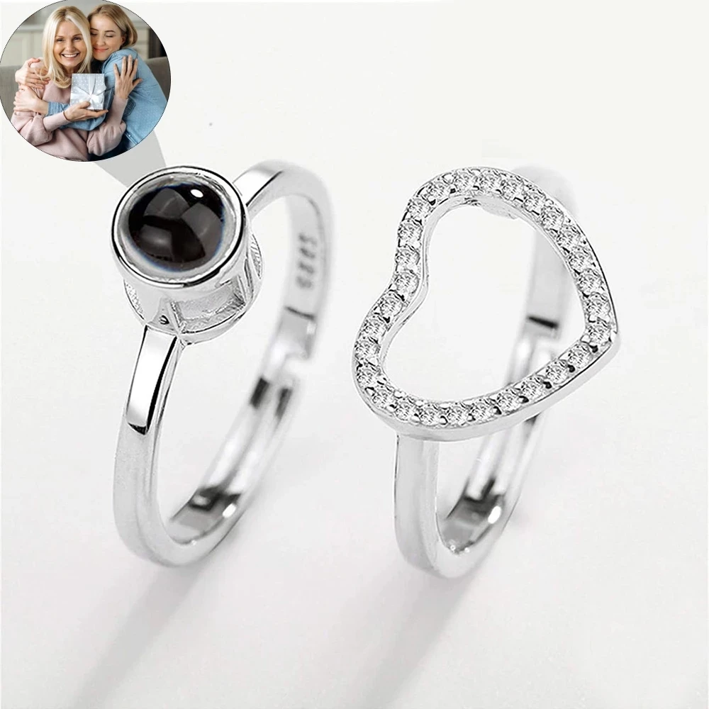 Dascusto New Heart Ring Personalized Projection Photo Rings Custom Couples Picture Wedding Jewelry 2Pc Adjustable Ring For Women dhqh new heart ring personalized projection photo rings custom couples picture wedding jewelry 2pc adjustable ring for women