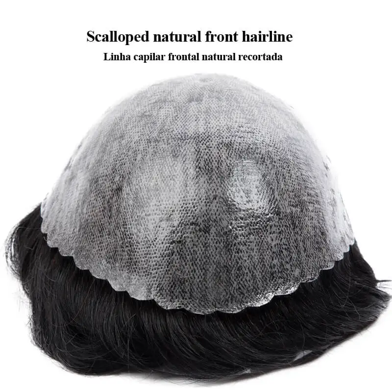 Male Hair Prosthesis 0.1mm Injection Skin Toupee Men  6” Wigs For Men 100% Human Hair  System Unit Men's Natural Hair Wig 2